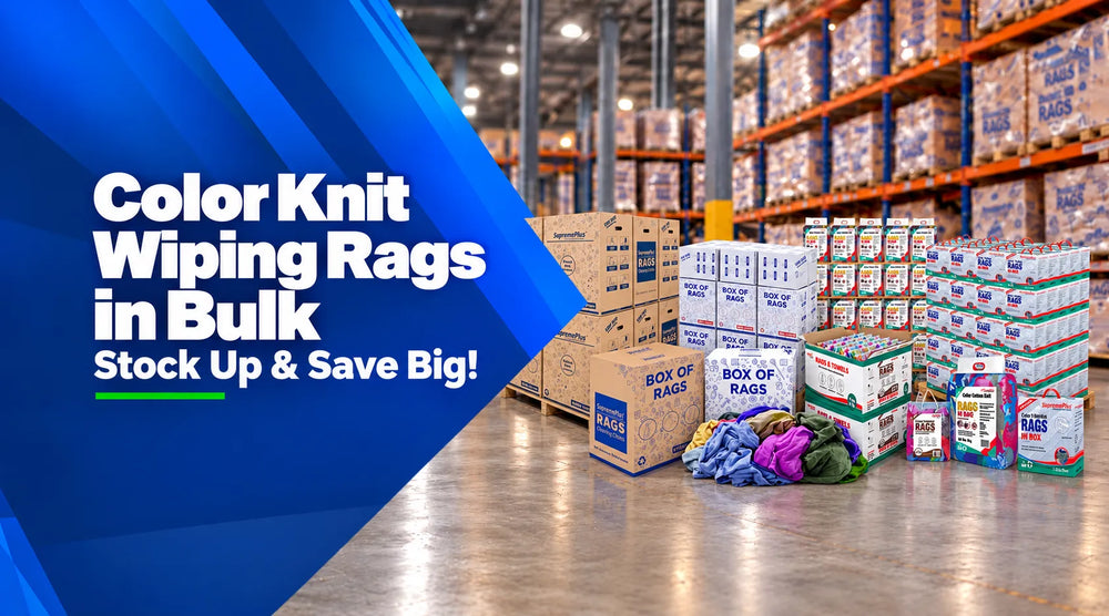 Color knit wiping rags in bulk for industrial and automotive shop cleaning