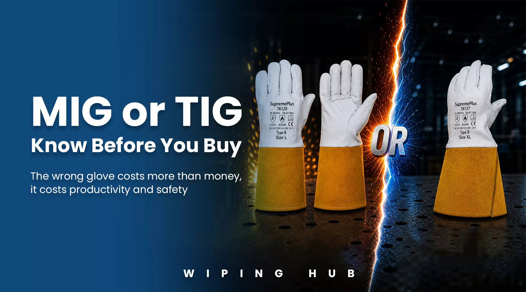 MIG vs TIG welding gloves comparison showing heat resistance, dexterity, and industrial welding applications