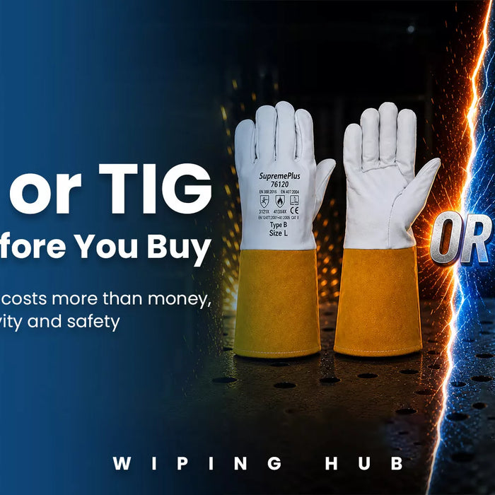 MIG vs TIG welding gloves comparison showing heat resistance, dexterity, and industrial welding applications
