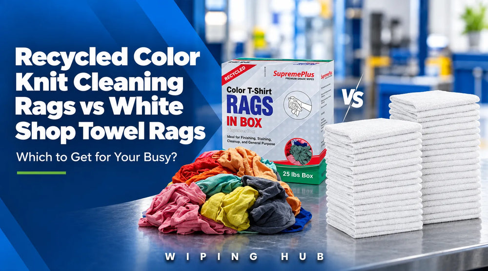 Recycled color knit cleaning rags vs white shop towel rags
