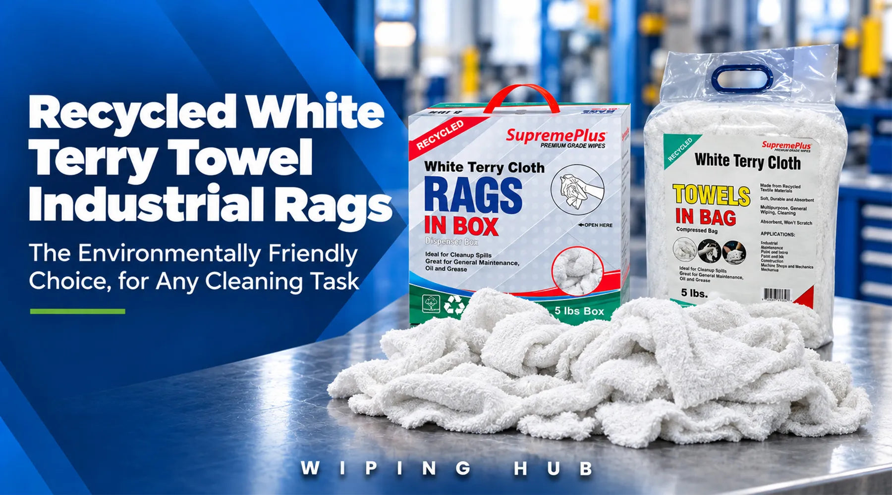 Recycled white terry towel industrial rags for commercial cleaning