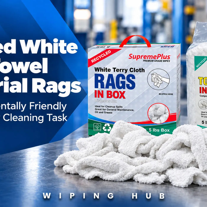 Recycled white terry towel industrial rags for commercial cleaning