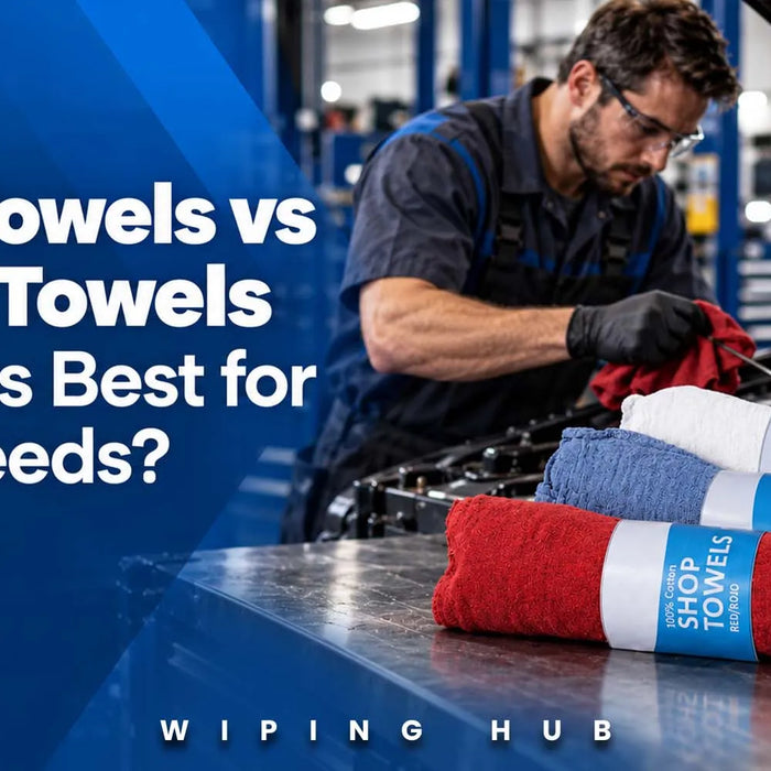 Reusable shop towels and paper towels compared for cleaning
