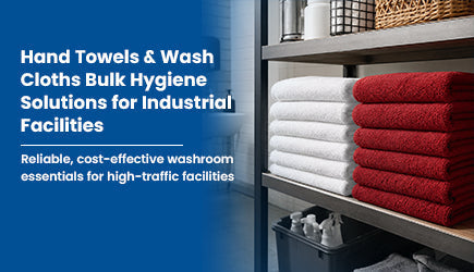Bulk cotton hand towels and white commercial hand towels for industrial facilities, warehouses, gyms, and workplace hygiene.