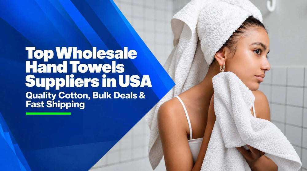 Folded cotton hand towels, blue shop towels, kitchen towels and cheesecloth for wholesale business supplies