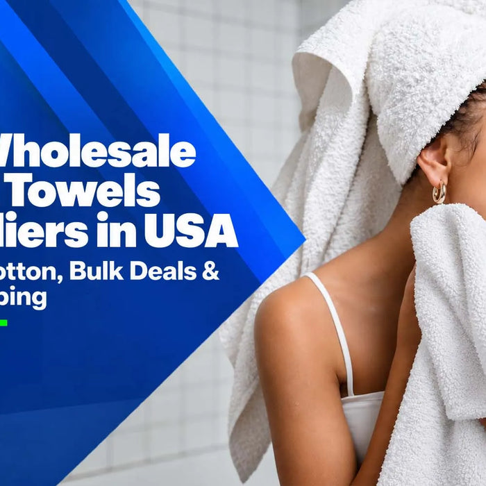 Folded cotton hand towels, blue shop towels, kitchen towels and cheesecloth for wholesale business supplies