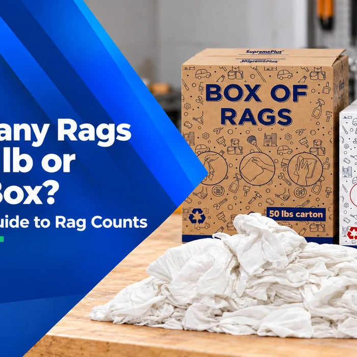Wiping Hub 25 lb and 50 lb boxes of white cotton cleaning rags for a guide to estimating rag counts