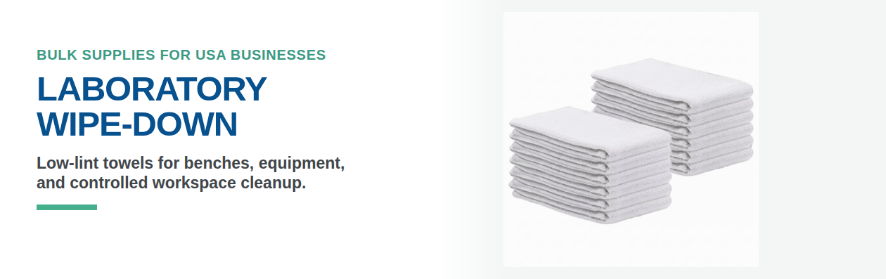 Laboratory wipe-down banner with low-lint towels