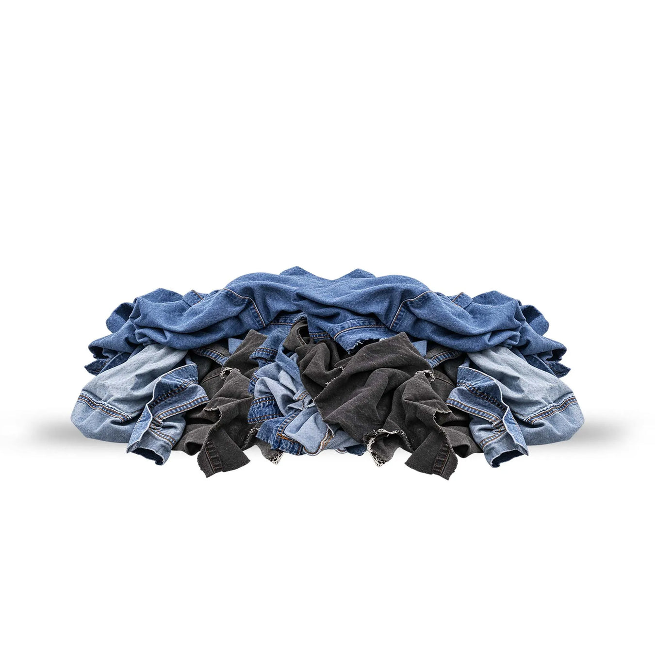 Pile of recycled blue denim cleaning rags