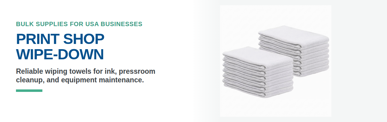 Print shop wipe-down banner with white huck towels