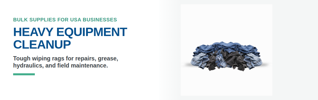 Heavy equipment cleanup banner with recycled denim rags