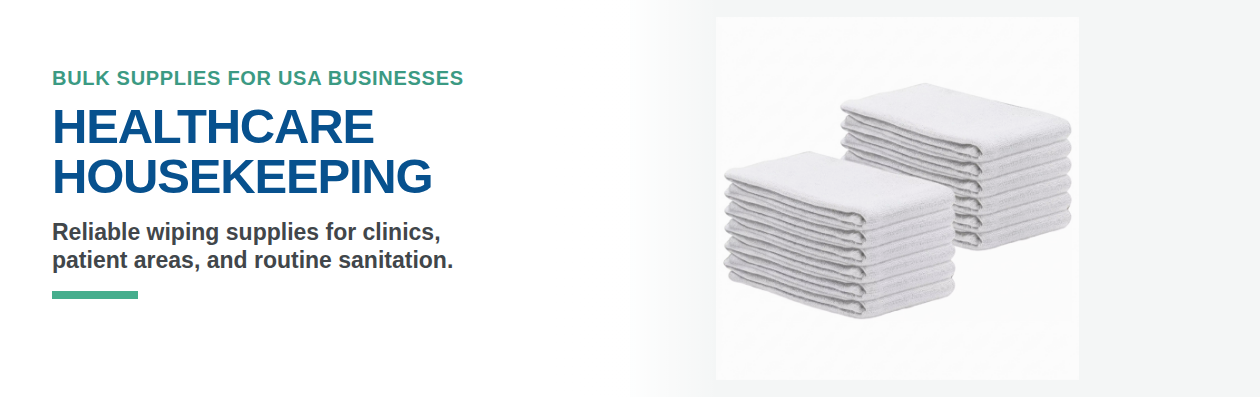 Healthcare housekeeping banner with white huck towels