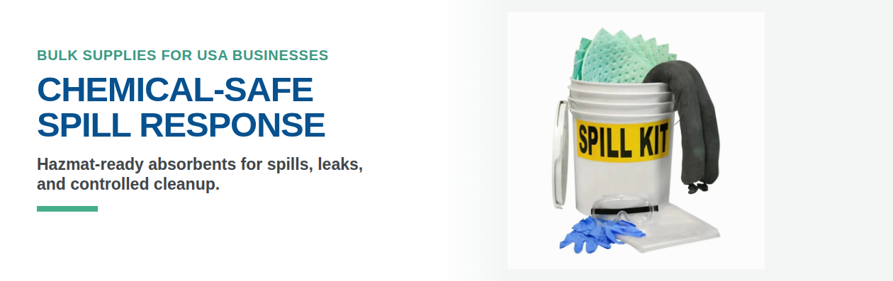 Chemical-safe spill response banner with hazmat spill kit