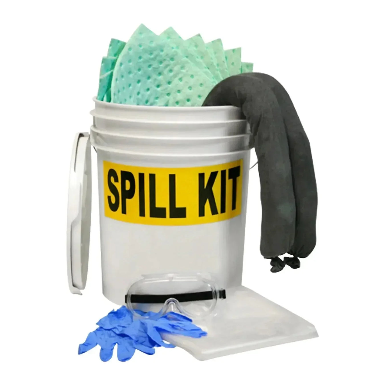Hazmat spill kit bucket with pads, gloves and other absorbent supplies