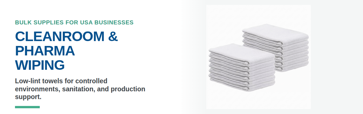 Cleanroom and pharma wiping banner with low-lint towels
