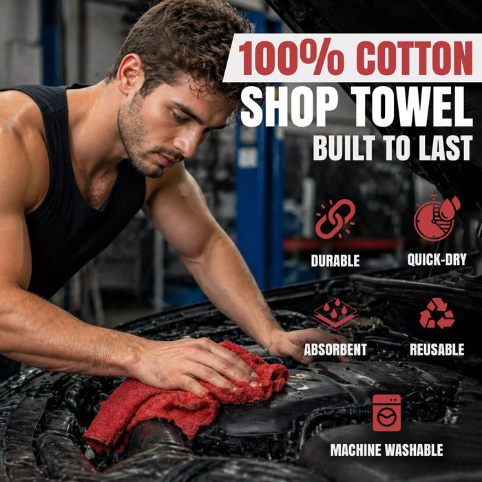 Red Shop Towels - 13 x 14 Buy Bulk in Wholesale
