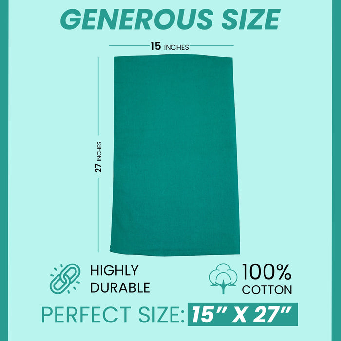Reusable green huck cloths for kitchen cleaning and housekeeping