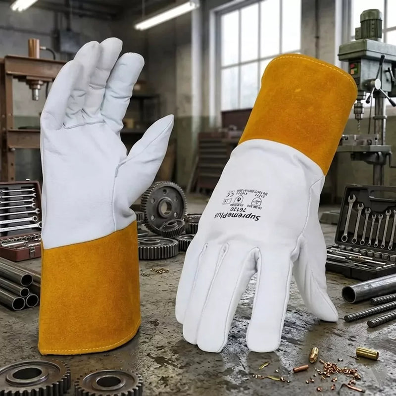 TIG Welding Gloves - Extended Yellow Cuff White (L, XL, 2XL)