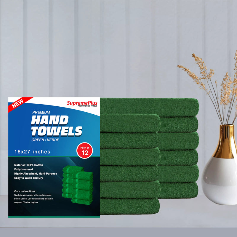 Premium Green Hand Towels - 16" x 27"
