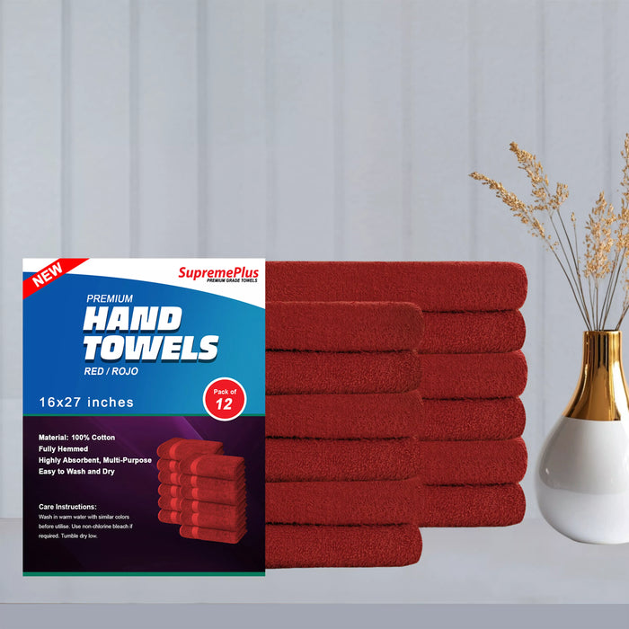 Premium Red Hand Towels - 16" x 27"