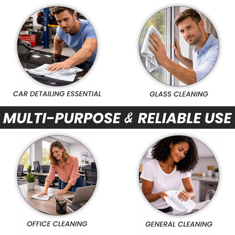 Absorbent white huck cleaning towels for streak-free glass cleaning