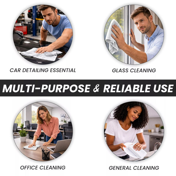 Absorbent white huck cleaning towels for streak-free glass cleaning