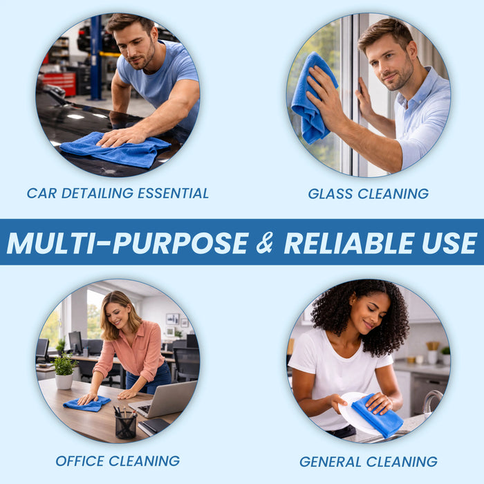 Absorbent blue huck cleaning towels for streak free glass cleaning