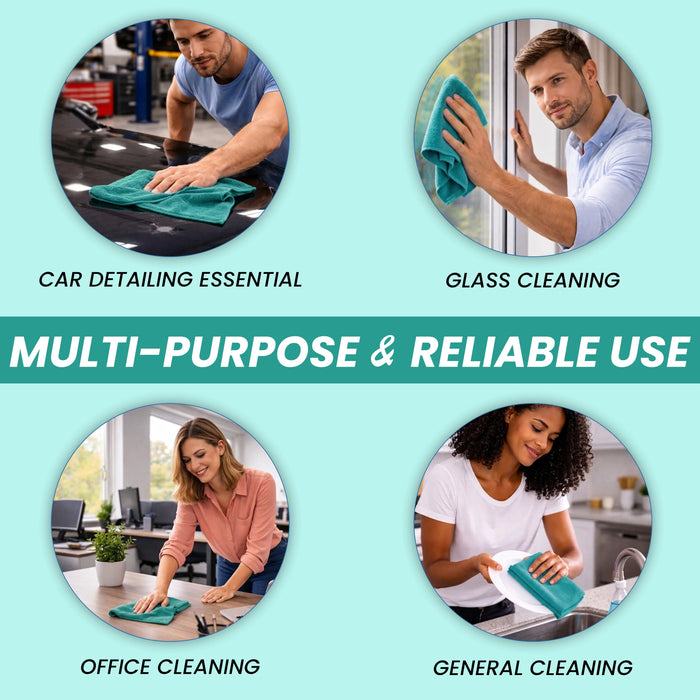 Absorbent green huck cleaning towels for streak free glass cleaning