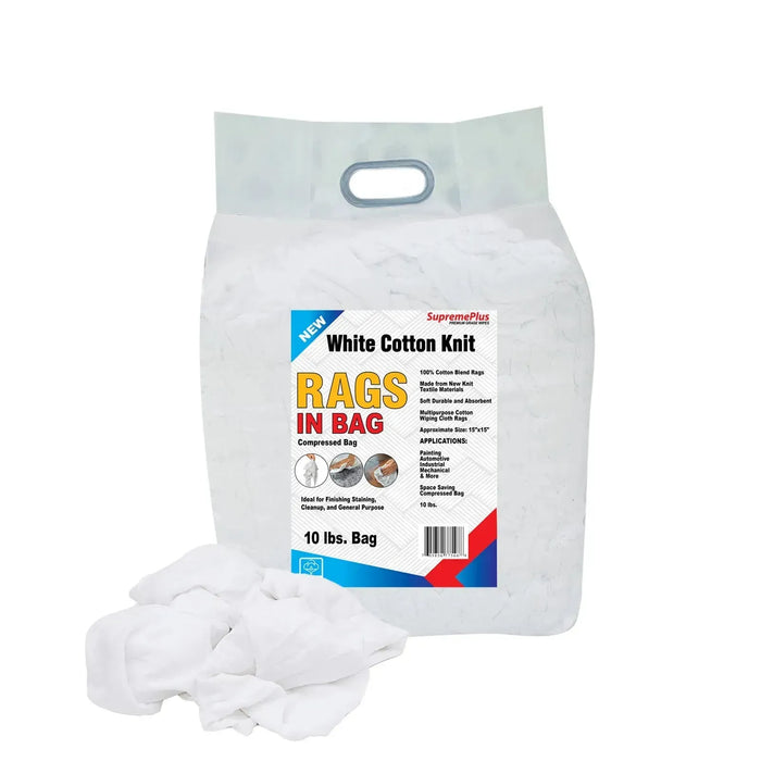 New Premium White Washed T-shirt Rags - 960 lbs. Pallet - 96 x 10 lbs. Bags - Wiping Hub