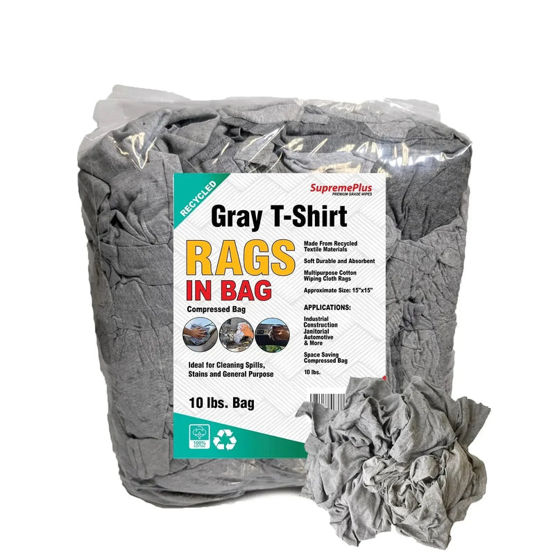Recycled Gray Knit T-Shirt Cleaning Rags - 10 lbs. Bag - Wiping Hub