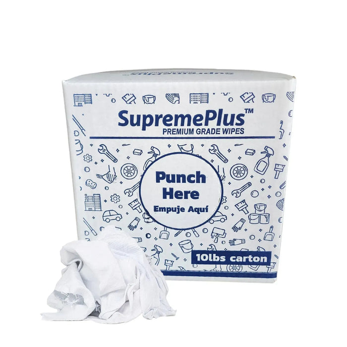 New Medium Weight White T-Shirt Cleaning Rags - 10 lbs. Box - Wiping Hub