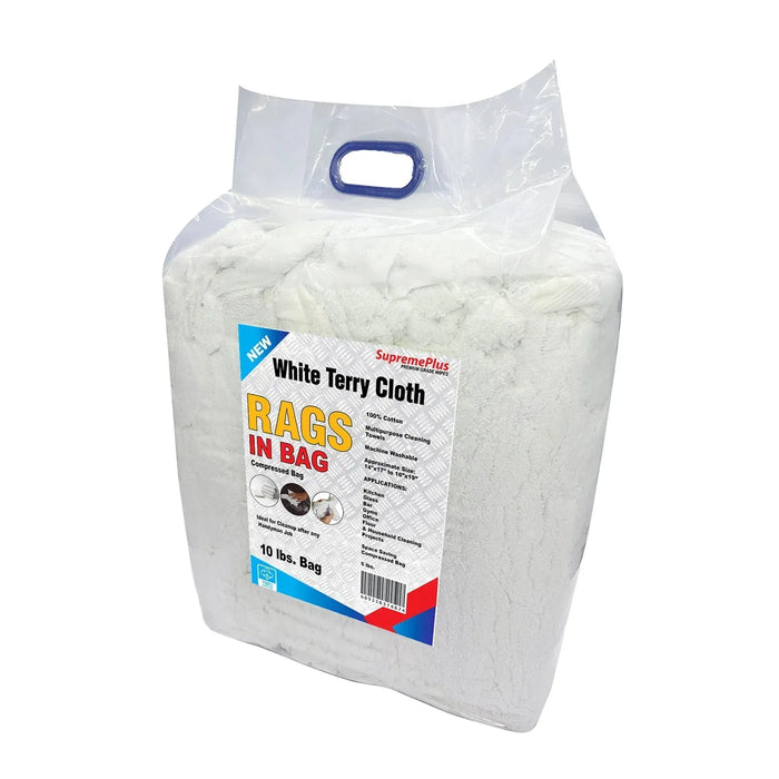 New White Terry Towel Cleaning Rags - 10 lbs. Bag - Wiping Hub