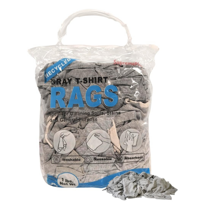 Gray Knit T-Shirt Material Wiping Rags – 1 lb. Bag Pack of 24