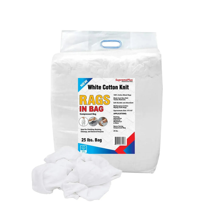 New Premium White Washed T-shirt Rags - 1000 lbs. Pallet - 40 x 25 lbs. Bags - Wiping Hub