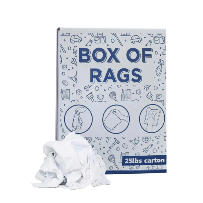 New Medium Weight White T-Shirt Cleaning Rags - 25 lbs. Box - Wiping Hub