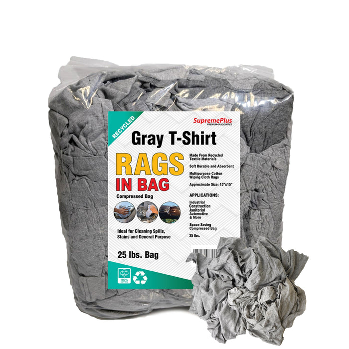 Gray T-Shirt Rags 1000 lbs. Pallet - 40 x 25 lbs. Bags