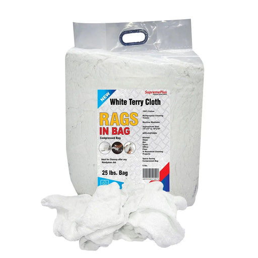 New White Terry Towel Cleaning Rags – 25 lbs. Bag - Wiping Hub
