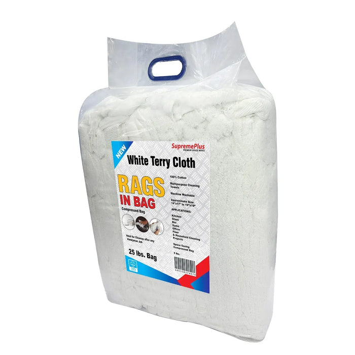 New White Terry Towel Cleaning Rags – 25 lbs. Bag - Wiping Hub