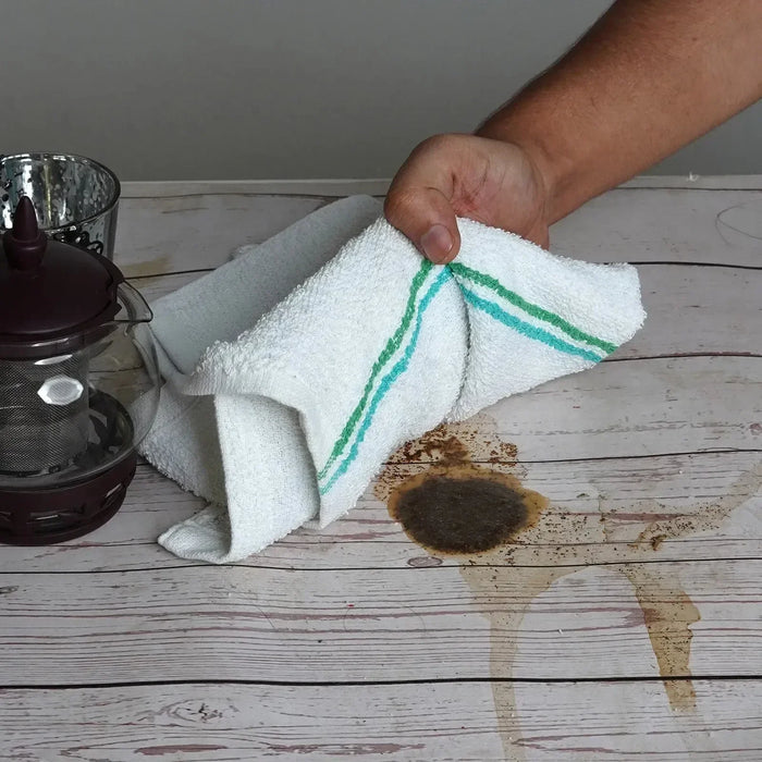 Set of three premium terry bar mop towels by Wiping Hub, showcasing soft, absorbent kitchen towels perfect for cleaning tasks.