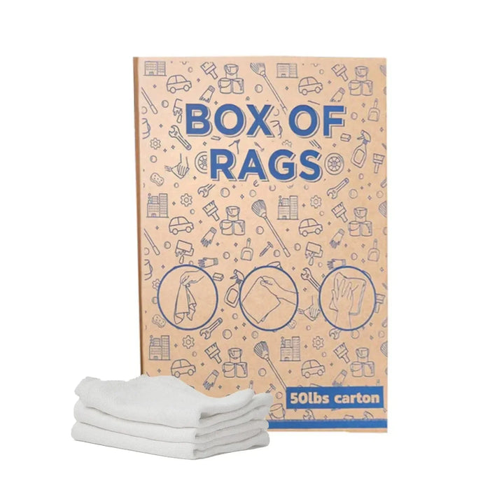 New White Heavy Duty Cotton Rags - 50 lbs. Box - Wiping Hub