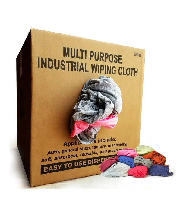 Color Knit T-Shirt Cleaning Rags 50 lbs. Box - Wiping Hub