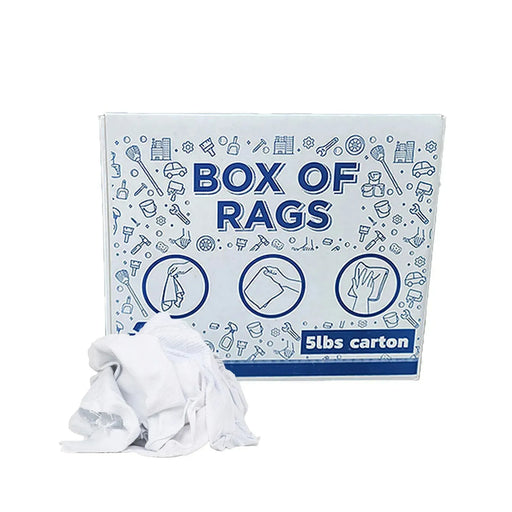 New Medium Weight White T-Shirt Cleaning Rags - 5 lbs. Box - Wiping Hub