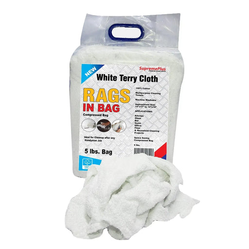 Bulk White Terry Towel Cleaning Rags  – 800 lbs. Pallet - 160 x 5 lbs. Bags - Wiping Hub
