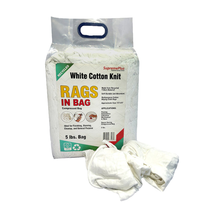 White Knit T-Shirt Rags 800 lbs. Pallet - 160 x 5 lbs. Bags