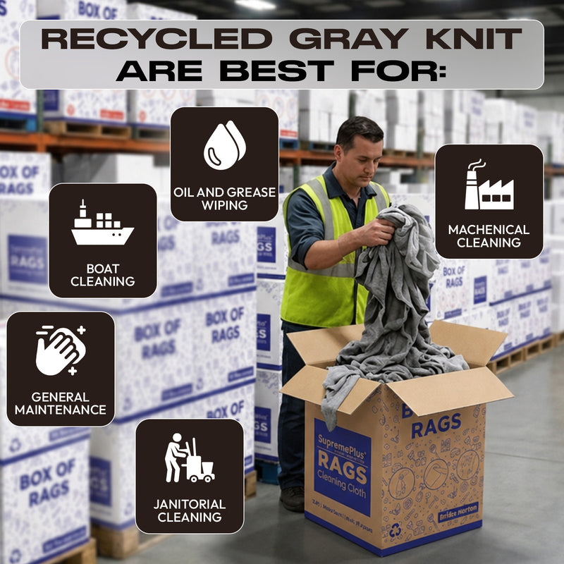 Recycled Gray Knit T-Shirt Cleaning Rags - 600 lbs. Pallet - 12 x 50 lbs. Boxes