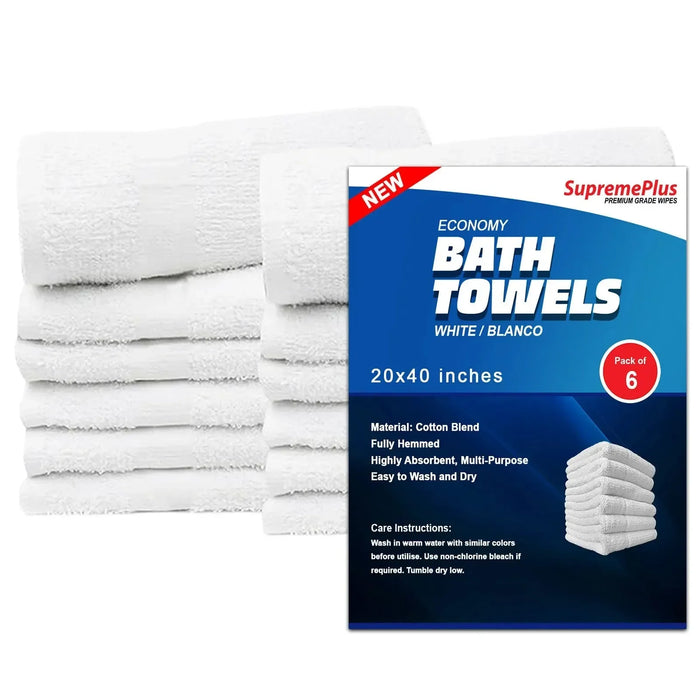 Economy White Bath Towels - 20" x 40" - Wiping Hub