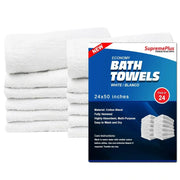 Economy White Bath Towels - 24" x 50" - Wiping Hub