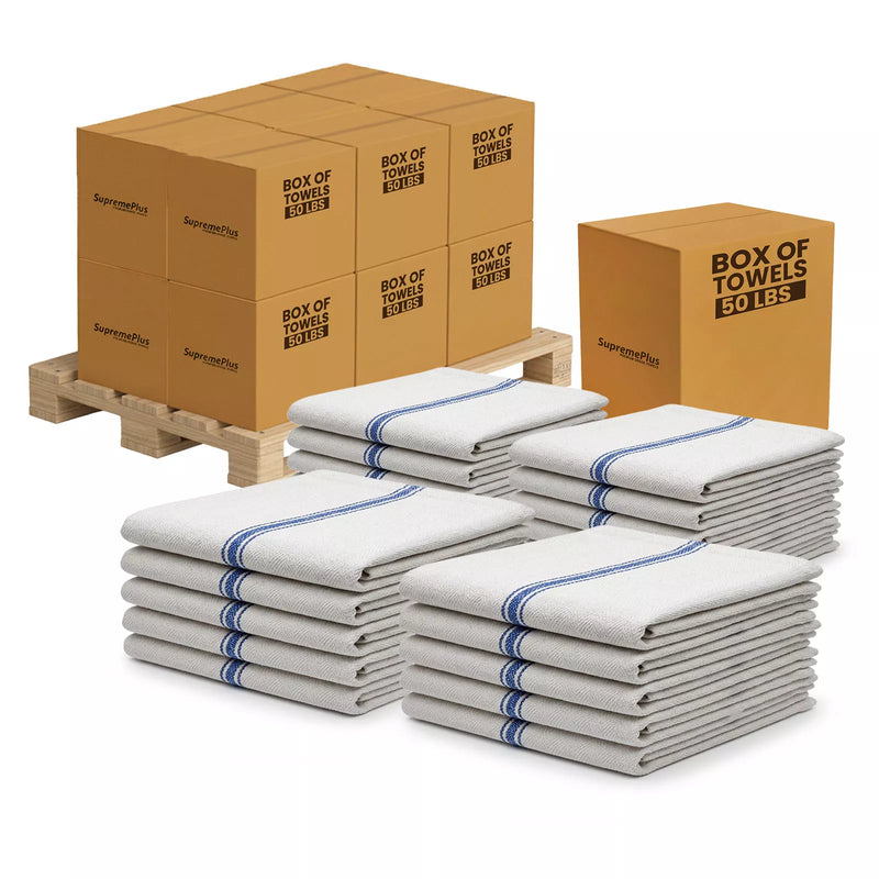 Bulk New Color Stripe Heavyweight Kitchen Towels - 600 lbs. Pallet - 12 x 50 lbs. Boxes