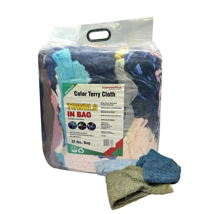 Recycled Color Terry Towel Cleaning Rags - 25 lbs. Bag - Wiping Hub