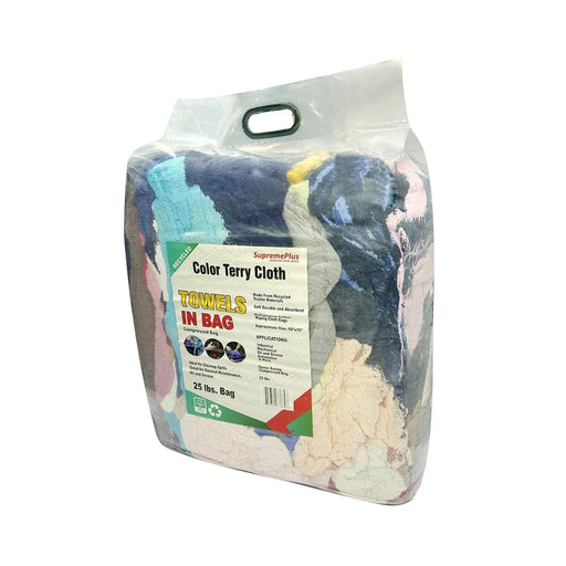 Recycled Color Terry Towel Cleaning Rags - 25 lbs. Bag - Wiping Hub